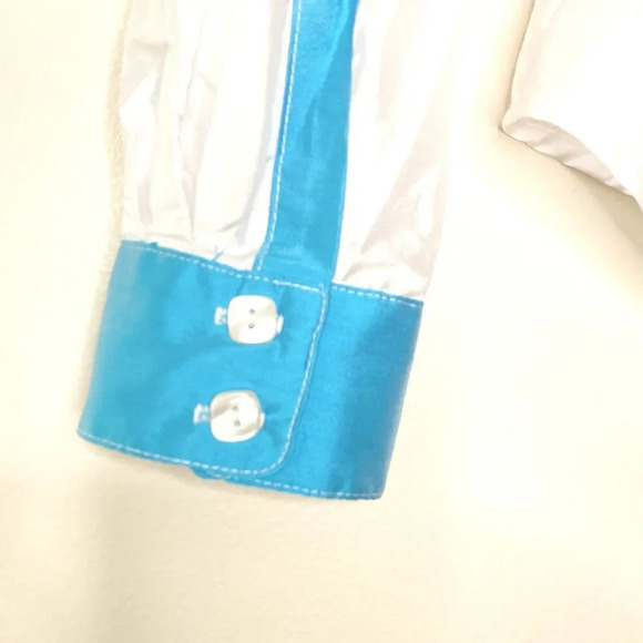 Beluva San Francisco Pleated Button Down Shirt Blouse White Blue Women's XS - Picture 5 of 10